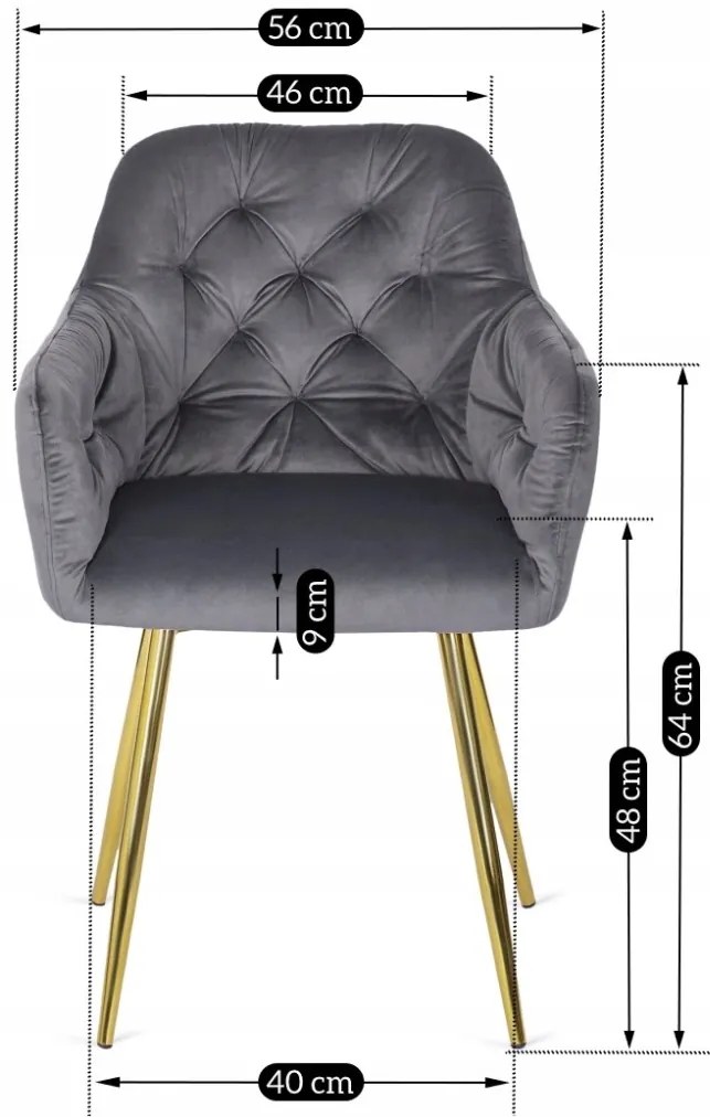 Szürke Bársony Étkezőszék Arany Lábbal. RAYA
