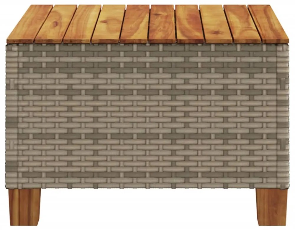 szürke polyrattan és akácfa kerti asztal 55 x 55 x 36 cm
