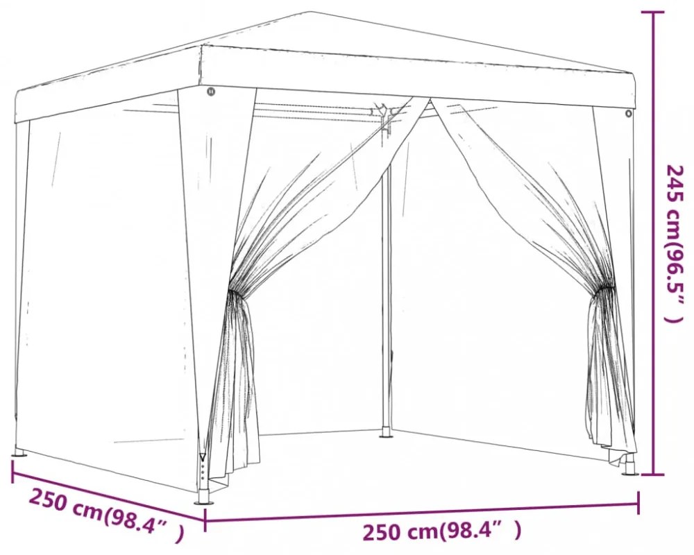 fehér partisátor 4 hálós oldalfallal 2,5 x 2,5 m