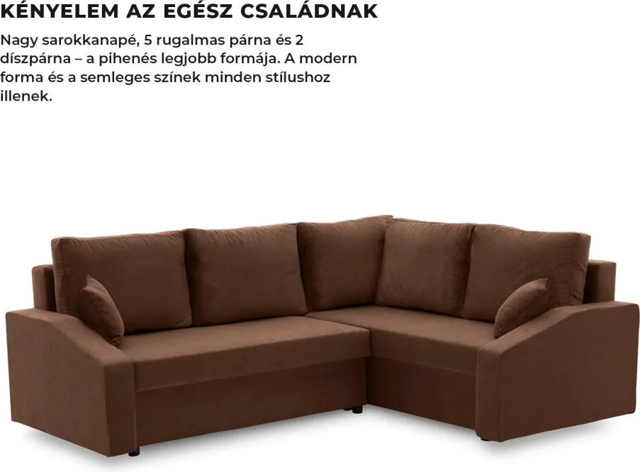 Grande Plus sarokkanapé, jobboldali, szövet anyag, barna