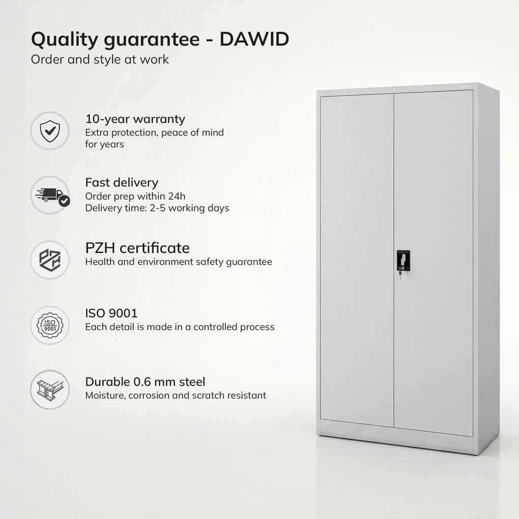 Zárható takarítószekrény szürke DAWID 900 x 1850 x 450 mm