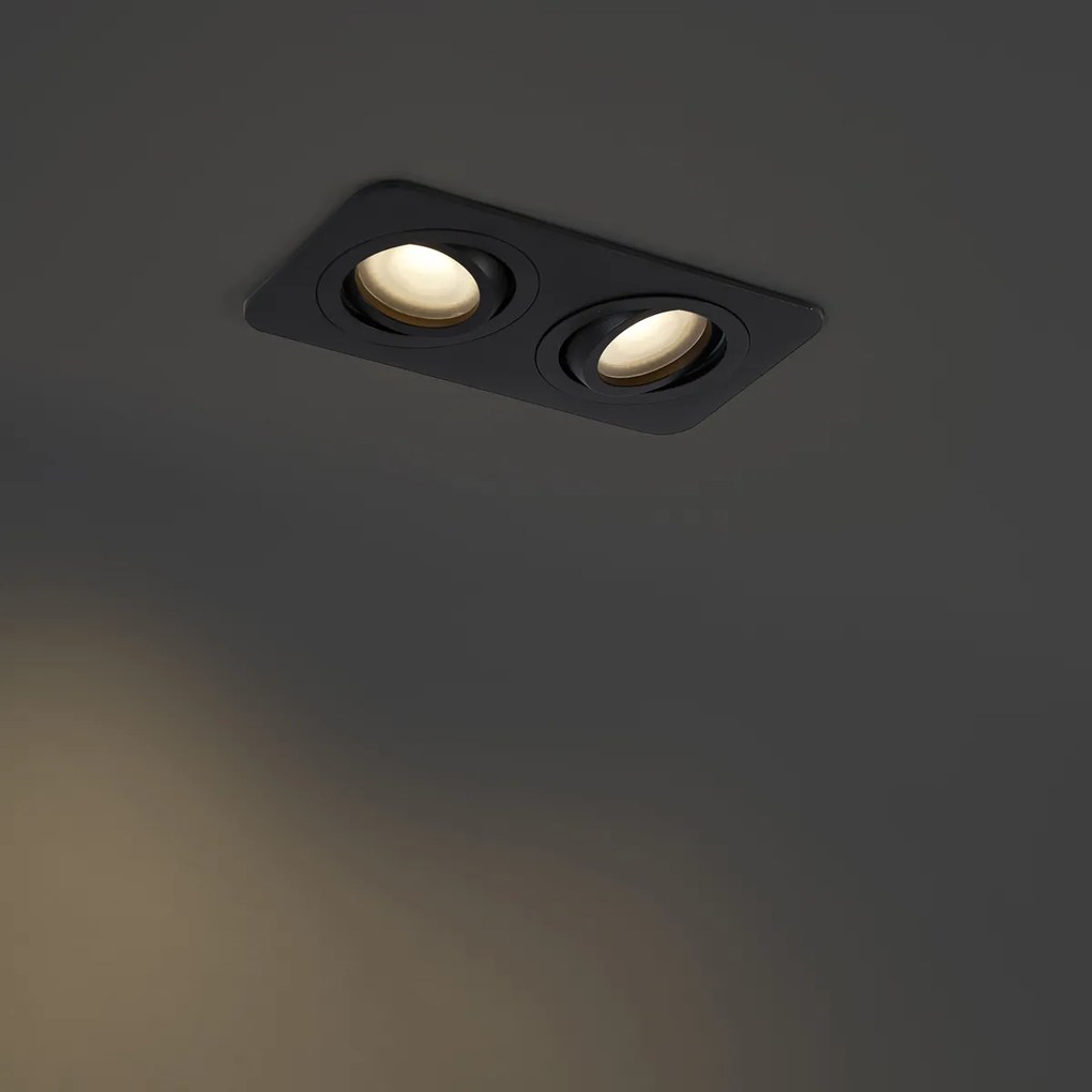 Lekerekített süllyesztett spotlámpa fekete GU10 50mm forgatható és dönthető IP44 2-lámpás - Alberto