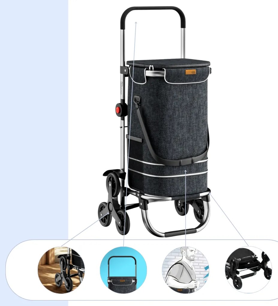 Jurhan COMFORT bevásárlótáska lépcsőjáró kerekekkel, 50l, fekete