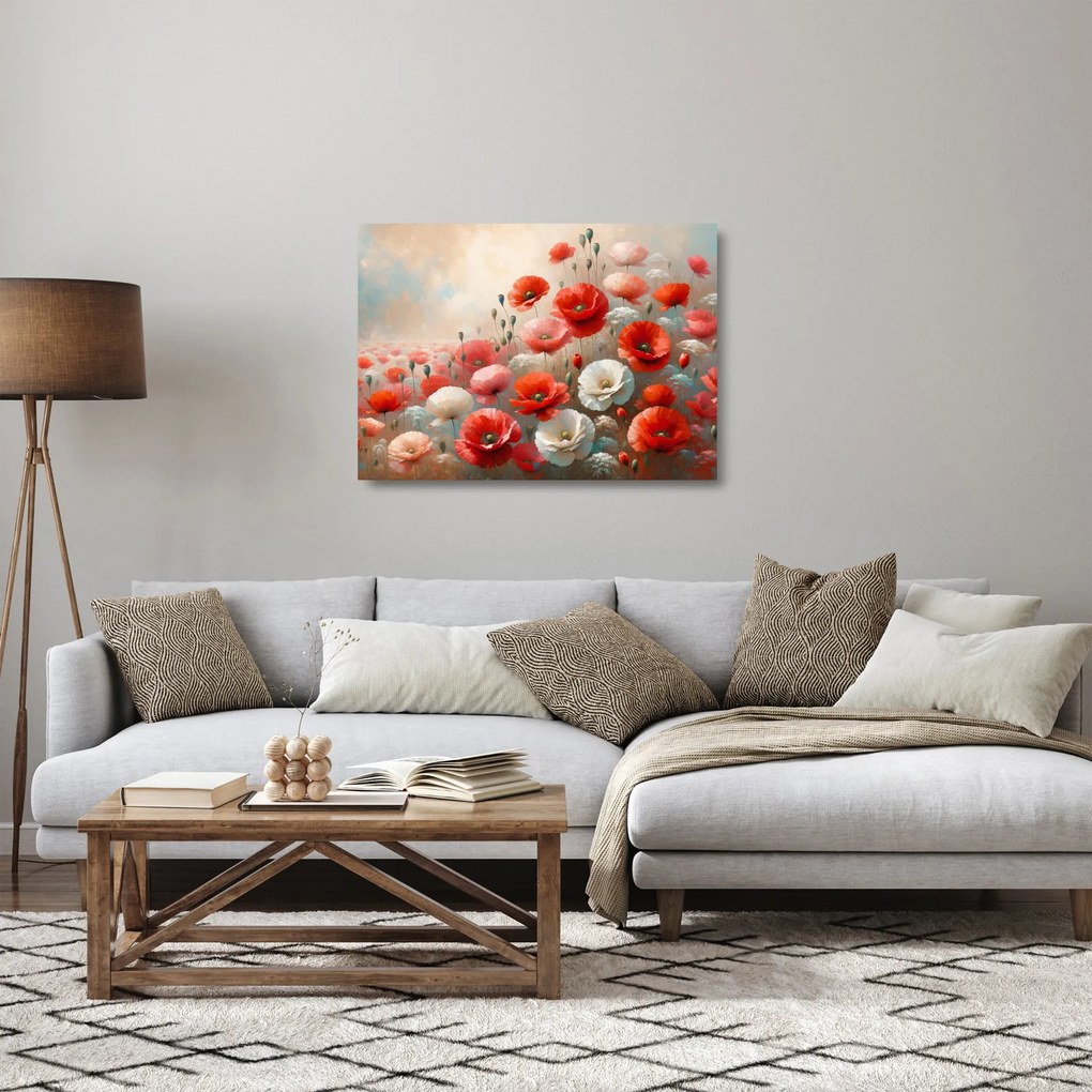 Üveg kép - Pipacsok festménye (70x50 cm)