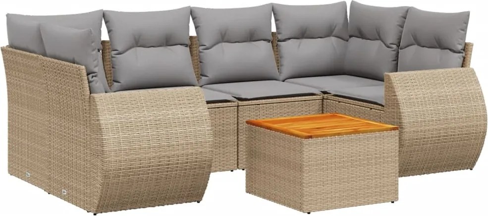 vidaXL 7 részes bézs polyrattan kerti ülőgarnitúra párnákkal