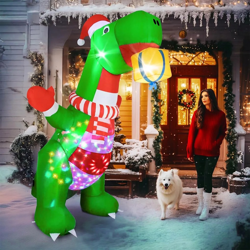 2.4M felfújható karácsonyi dinoszaurusz beépített Led lámpákkal