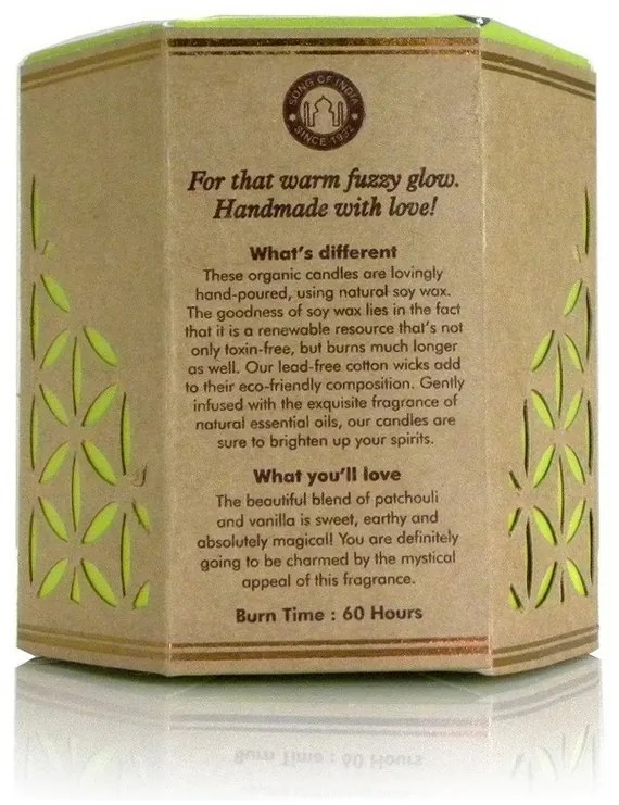 Patchouli Vanilla természetes illatú szója gyertya  200 g borostyánsárga üvegben