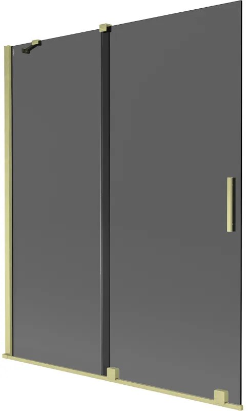 Mexen Velar, 2 szárnyas eltolható kádparaván 140 x 150 cm, 8mm szürke üveg, arany matt, 896-140-000-41-55