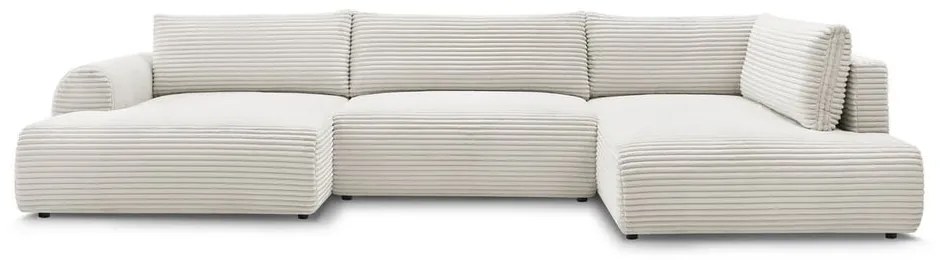 Krémszínű kordbársony kinyitható sarokkanapé (bal oldali-U alakú) Lucien – Bobochic Paris