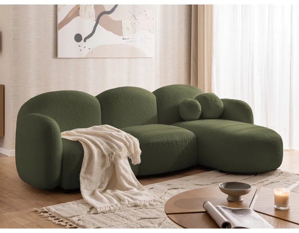 Zöld buklé sarokkanapé (jobb oldali-heverő résszel) Orbit – Ropez