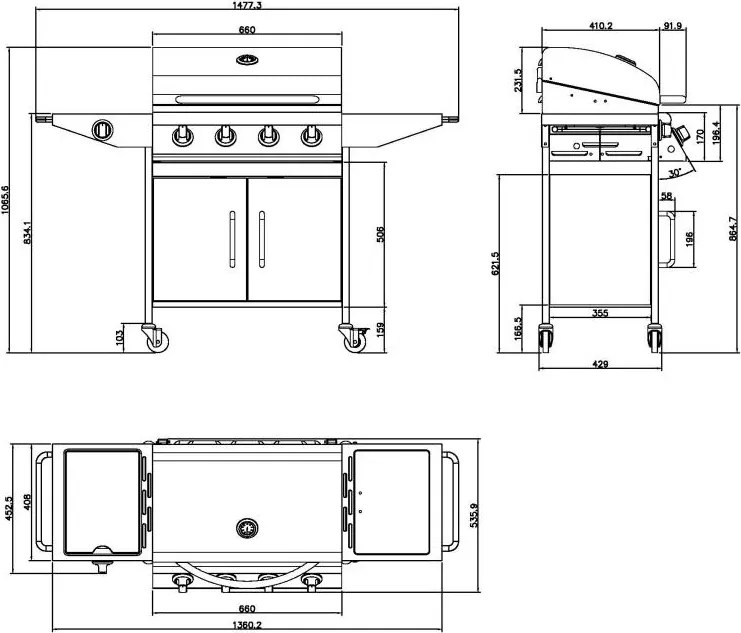 AVENBERG VERMONT BBQ gázgrill rozsdamentes acélból, oldalsó égővel