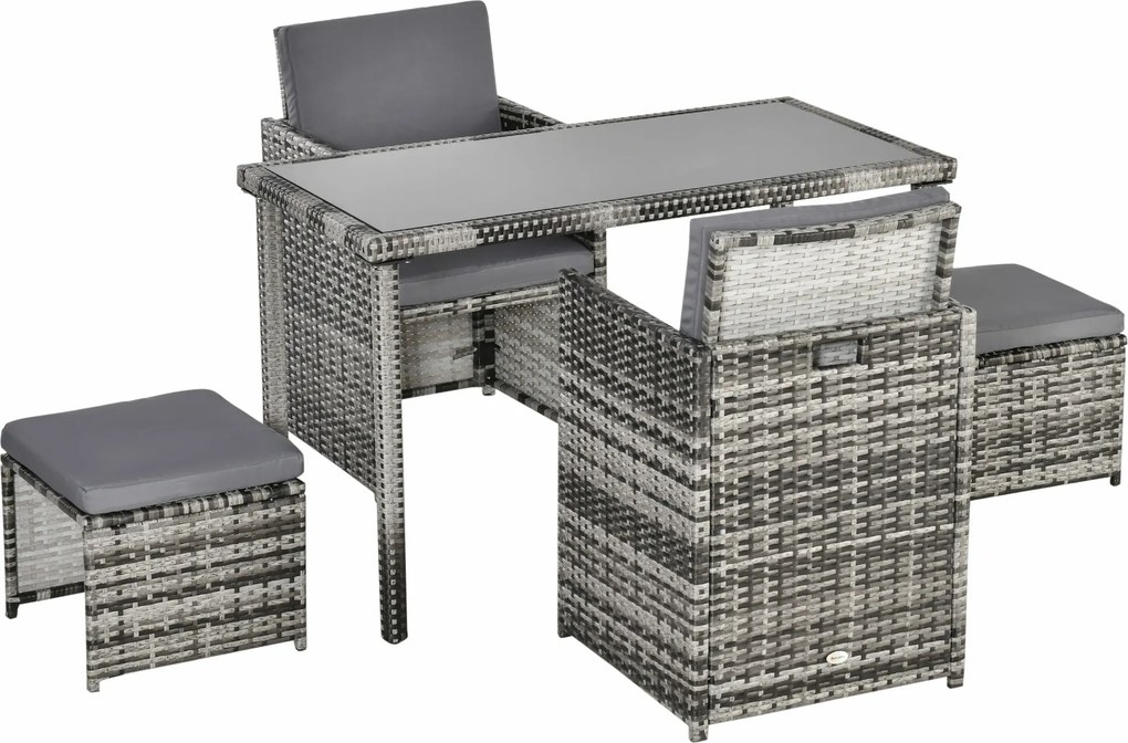 Outsunny Polirattan Ülőgarnitúra Étkező Szett 5 db Kárpittal, Szürke | Aosom