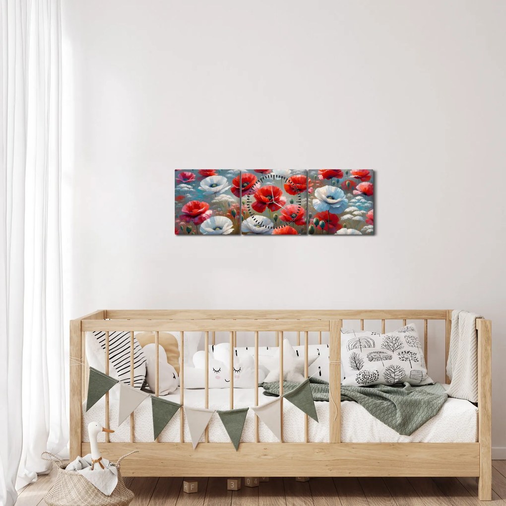 Kép - Pipacsmező (órával) (90x30 cm)