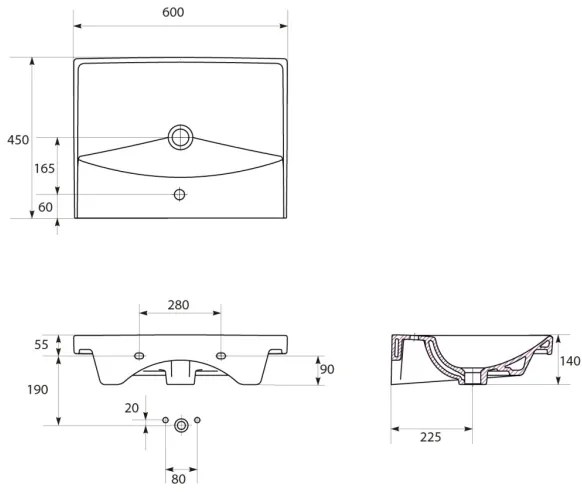 Cersanit S801-142-DSM -Függesztett fürdőszobai szekrény mosdóval LARA CITY 60 fehér