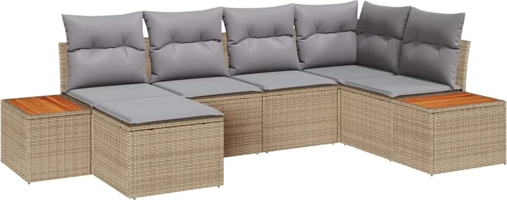 vidaXL Kerti Kanapé Szett párnával 6 pcs Bézs polirattan