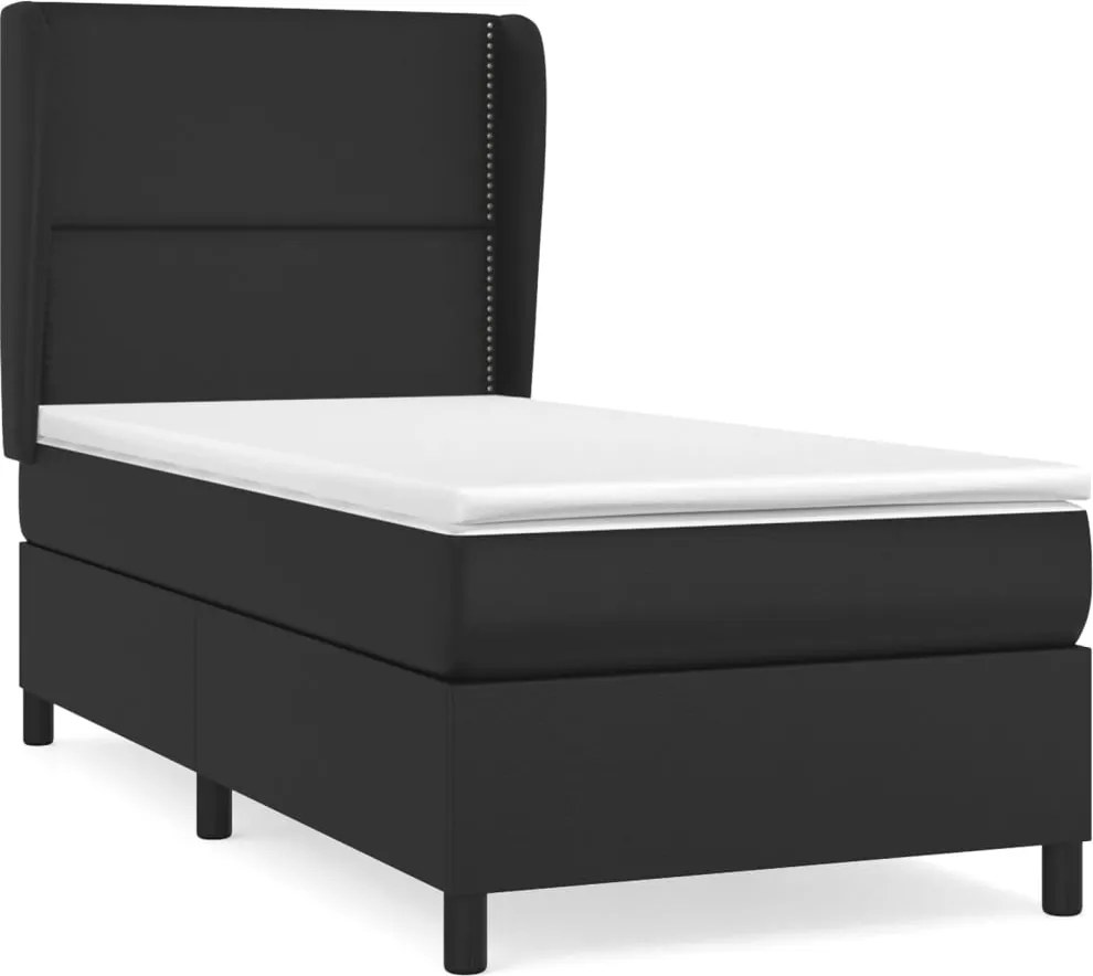 vidaXL fekete műbőr rugós ágy matraccal 100 x 200 cm