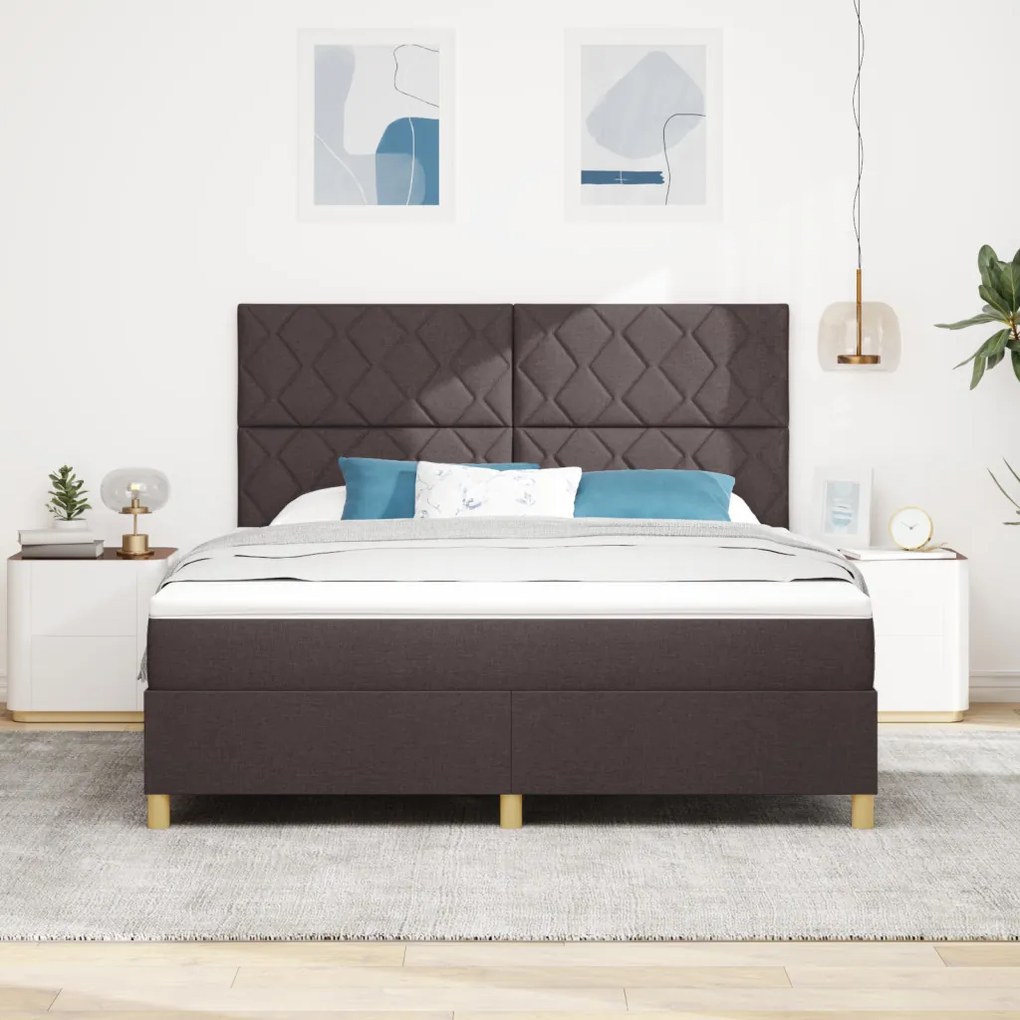 Box Spring Ágy matraccal és LED-del Sötétbarna 180x200 cm Szövet