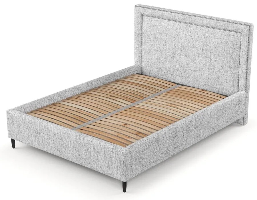 Világosszürke kárpitozott ágyneműtartós franciaágy ágyráccsal 180x200 cm Baleine – Maison de Rêve