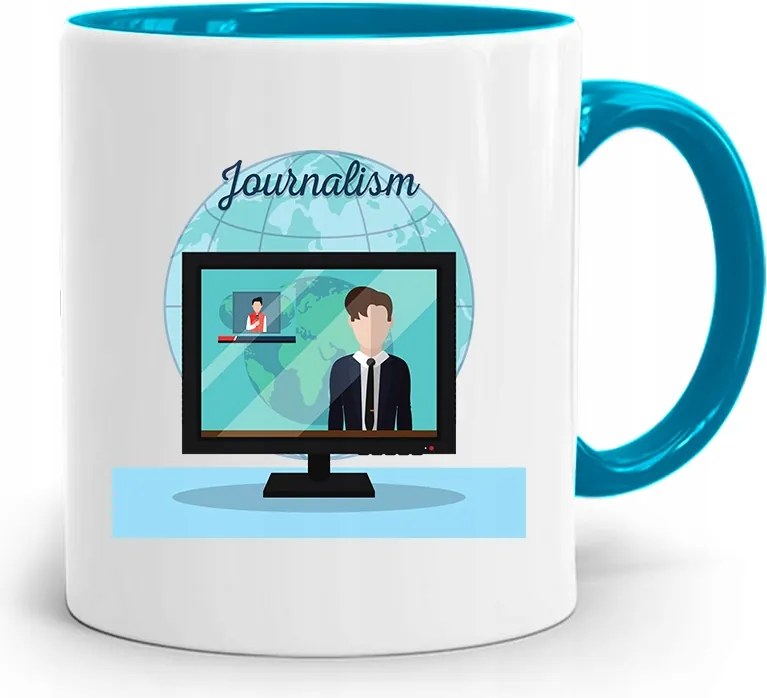 Kék Bögre Ajándék Riporter Újságírónak, fényképes nyomattal