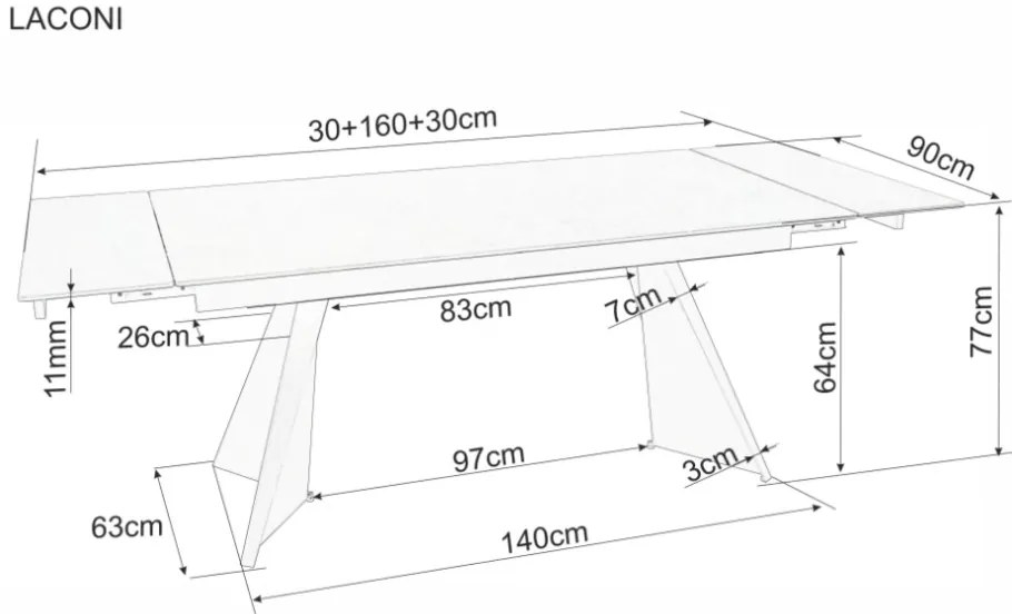 Laconi bővíthető étkezőasztal fehér 160-220 cm