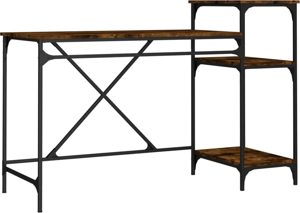 vidaXL füstös tölgy szerelt fa és vas íróasztal polcokkal 135x50x90 cm