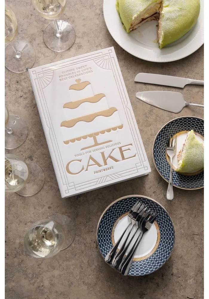 Fehér-ezüstszínű rozsdamentes acél desszertes villa szett The Essentials Cake Tools – Printworks