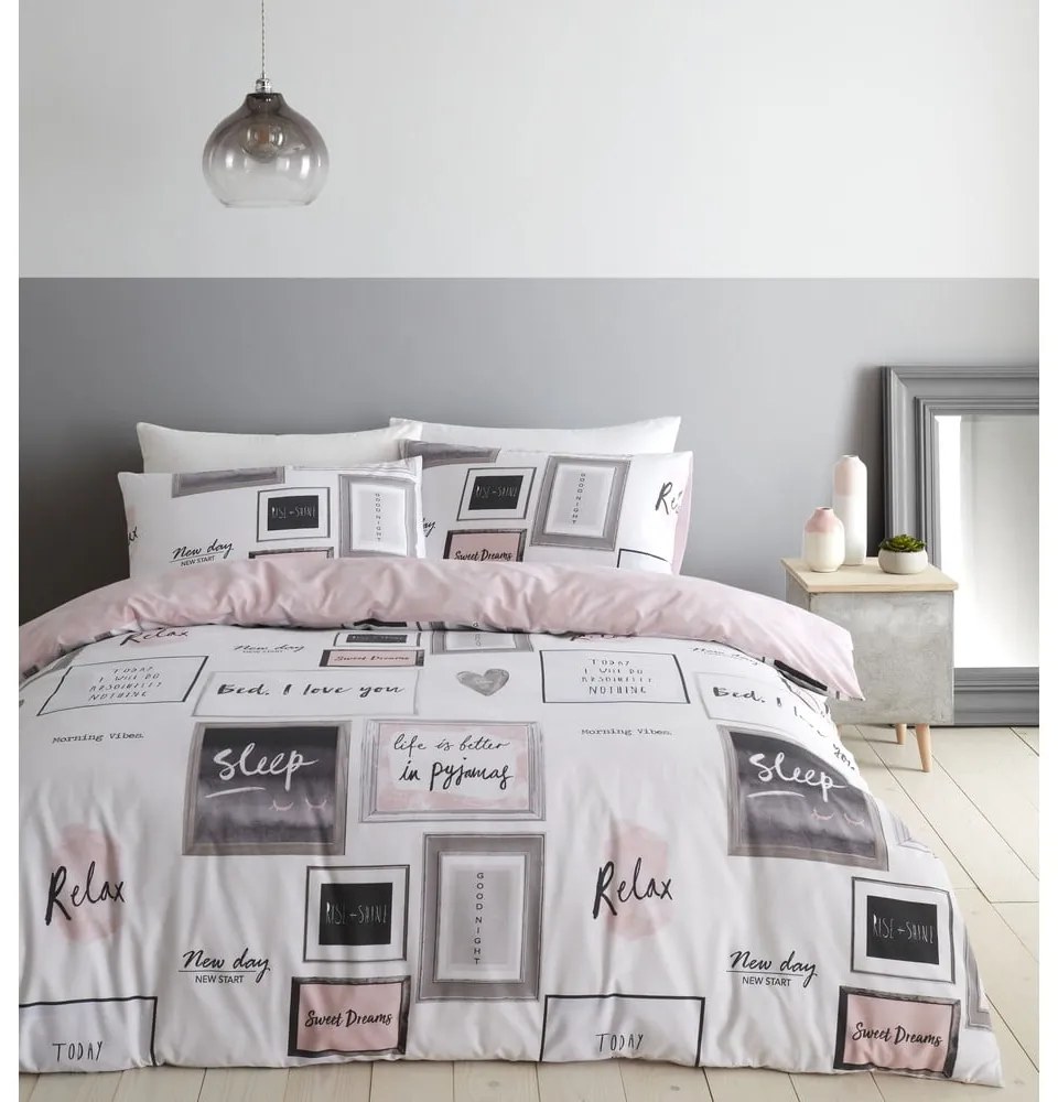 Fehér-rózsaszín kétszemélyes-hosszabbított ágyneműhuzat 230x220 cm Sleep Dreams – Catherine Lansfield