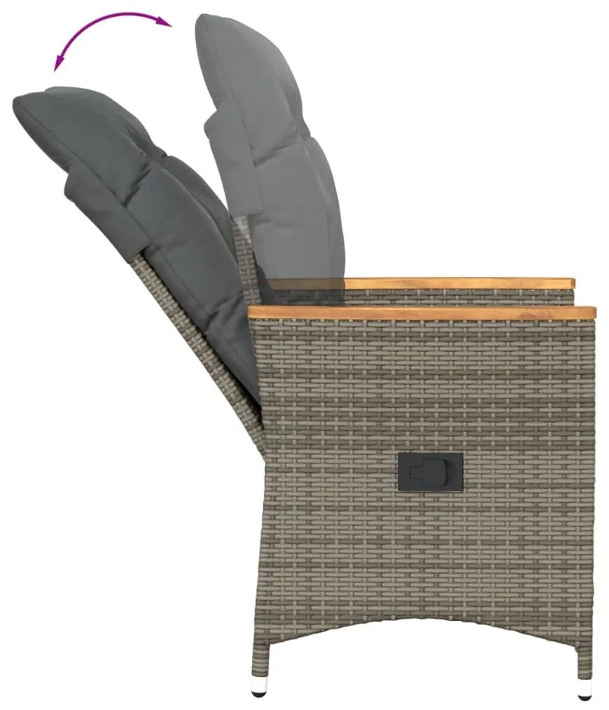 3 részes szürke polyrattan bisztrógarnitúra párnákkal