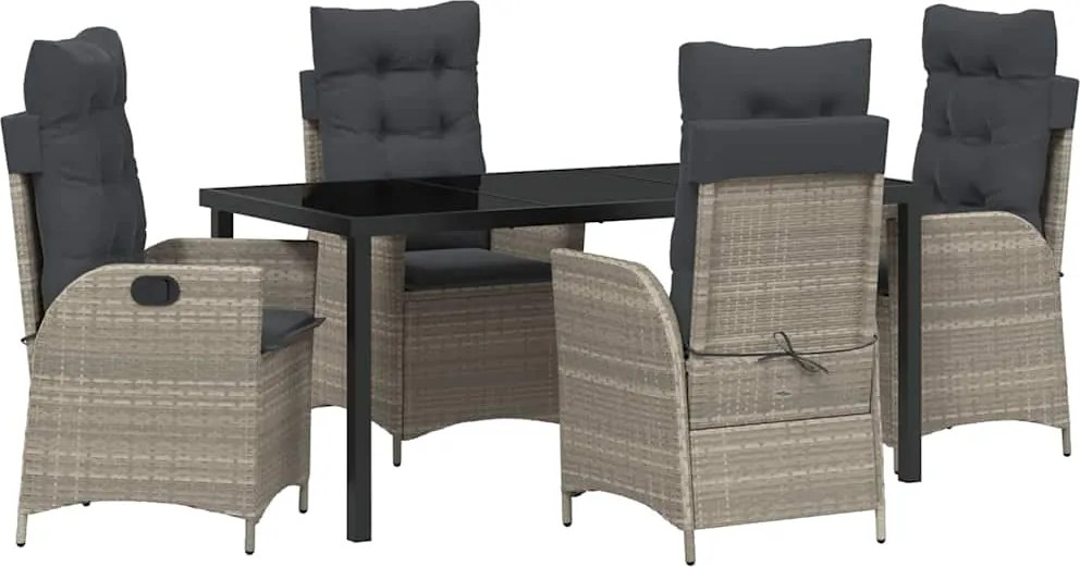 vidaXL Kert étkező szett párnával 5 pcs Világosszürke polirattan