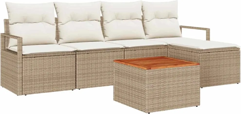 vidaXL Kerti Kanapé Szett tárolóval 6 pcs Beige és krém polirattan