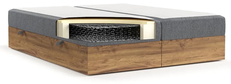 Szürke-natúr színű ágyneműtartós boxspring ágy 200x200 cm Faro – Maison de Rêve