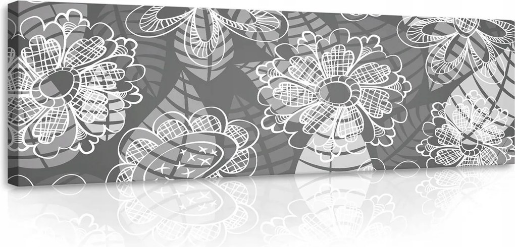 Vászonkép falikép virágok szürke fehér 145 x 45