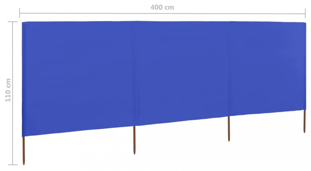 3 paneles azúrkék szövet szélfogó 400 x 80 cm