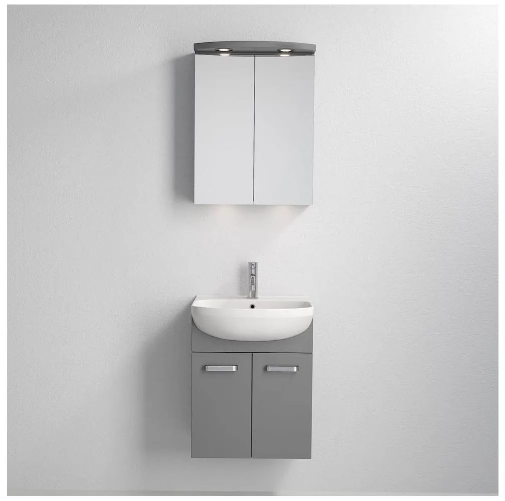 Vang mosdós fürdőszobai szekrény + LED tükörszekrény 230V IP44 szürke