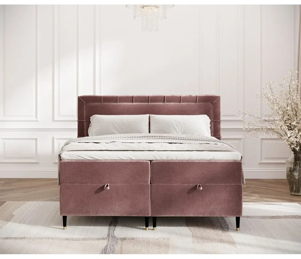 Rózsaszín ágyneműtartós boxspring ágy 160x200 cm Voyage – Maison de Rêve