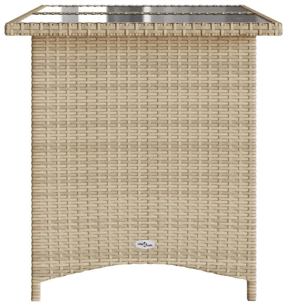 bézs polyrattan üveglapos kerti asztal 110x68x70 cm