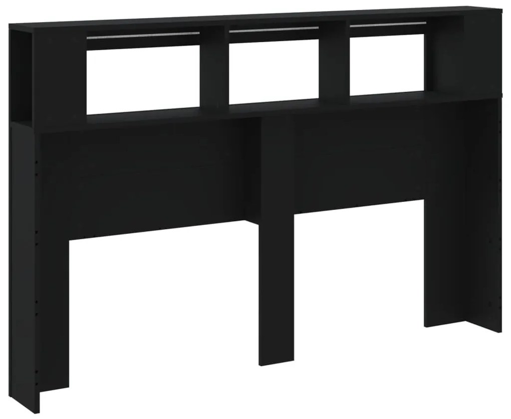 fekete szerelt fa LED-es fejtámla 160x18,5x103,5 cm