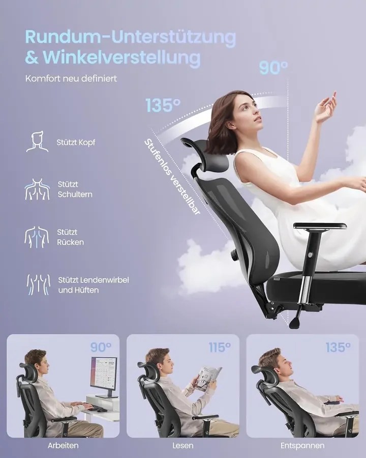 SONGMICS ergonomikus irodai szék állítható derék- és fejtámlával, max. 150 kg terhelhetőség, fekete