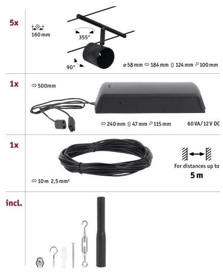 Paulmann 94469 - 5x GU5,3/10W CUP spotlámpa, 230V, fekete készlet