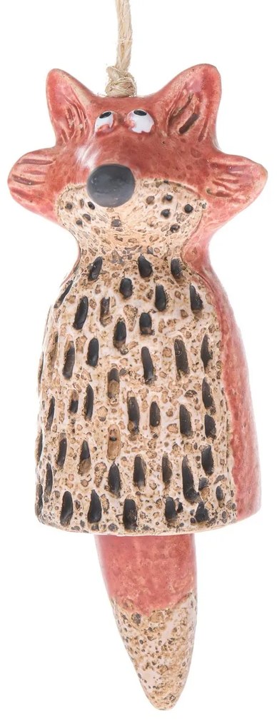 Róka kerámia függőcsengő, 6,7 x 12,3 x 6,4 cm