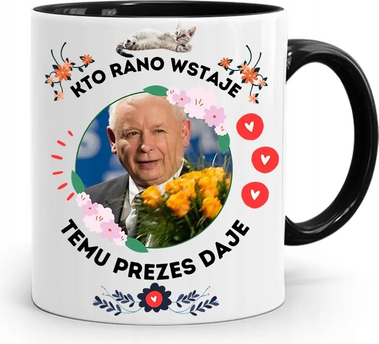 Bögre Fekete Vicces Pis Jaroslaw Kaczynski nyomott mintával