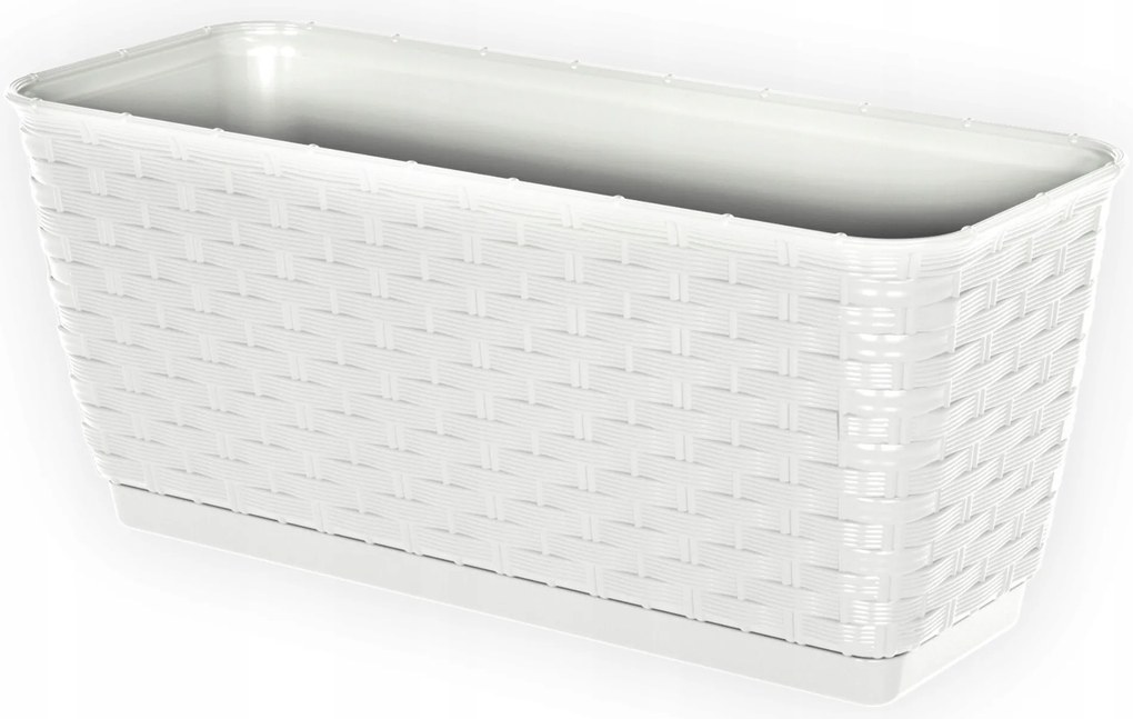 Virágtartó láda fehér rattan erkély terasz ablakpárkány 30cm állvánnyal