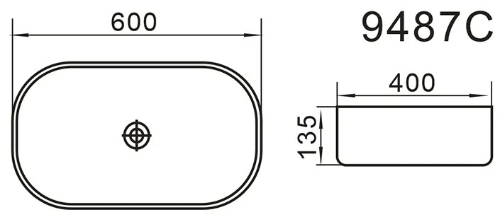 Erga Emmeline, asztali mosogató 600x400x135 mm, fehér fényes, ERG-V03-9487C-WH