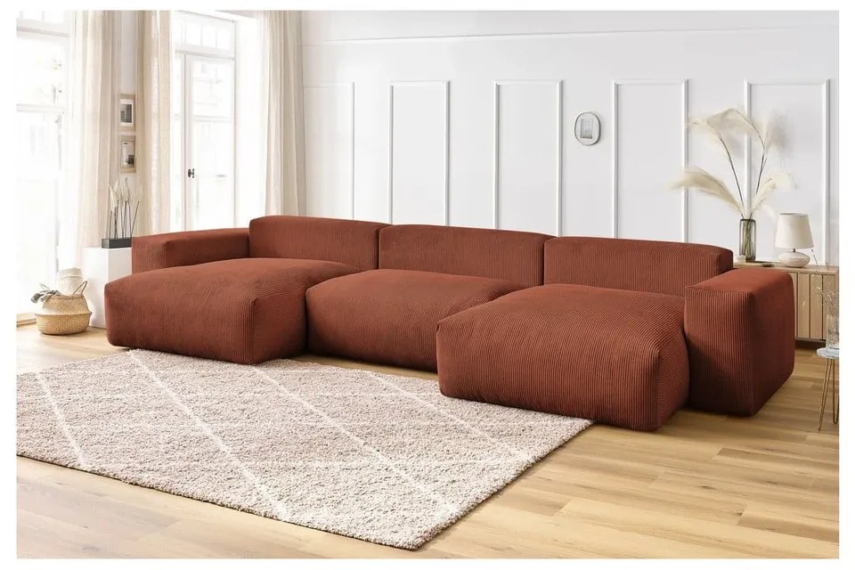 Téglavörös kordbársony sarokkanapé Voltaire – Bobochic Paris