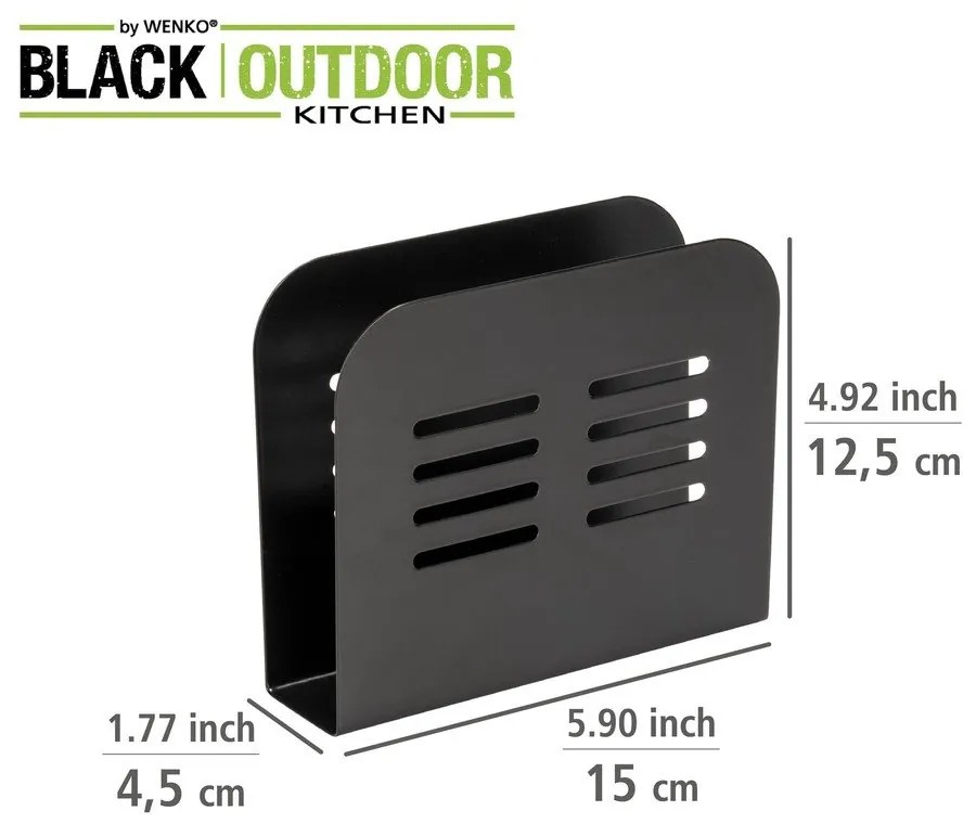 Fém evőeszköz és szalvéta tartó szett 2 db-os Black Outdoor Kitchen Baco – Wenko