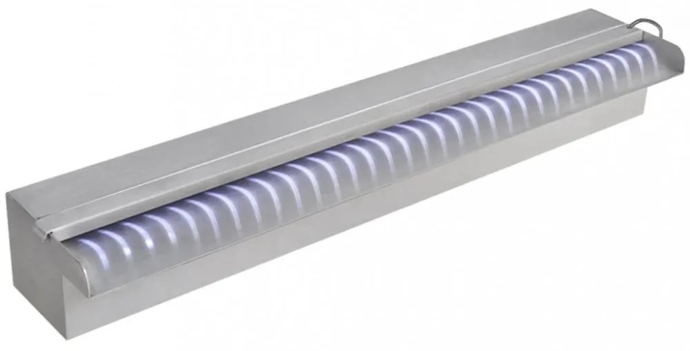 Négyszögletes rozsdamentes acél medence szökőkút LED fényekkel 60 cm