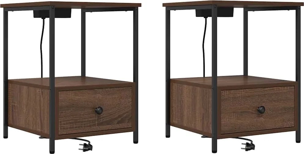 vidaXL Éjjeliszekrény 2 pcs Barna Tölgy 42 x 41 x 56 cm Faanyag