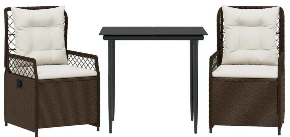 3 részes barna polyrattan kerti étkezőgarnitúra párnával
