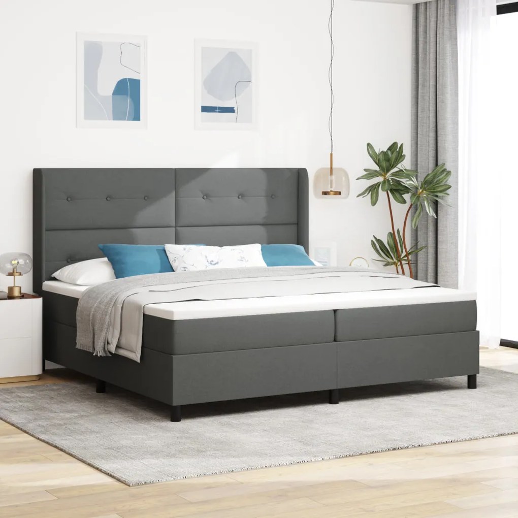 Boxspring Ágy Mattal és LED Fekete Szürke 200x200 cm Szövet