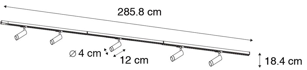 Modern fekete sínrendszer 5 spotlámpával, 1 fázisú GU10 35mm - Iconic Jeana Luxe